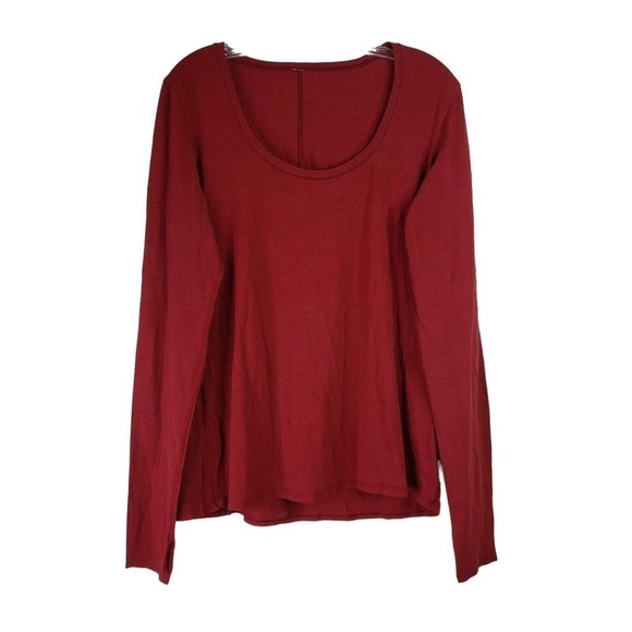 Lululemon Shirt Long Sleeve Top Women's Size 6 Solid Red Scoop Neck - Picture 2 of 9